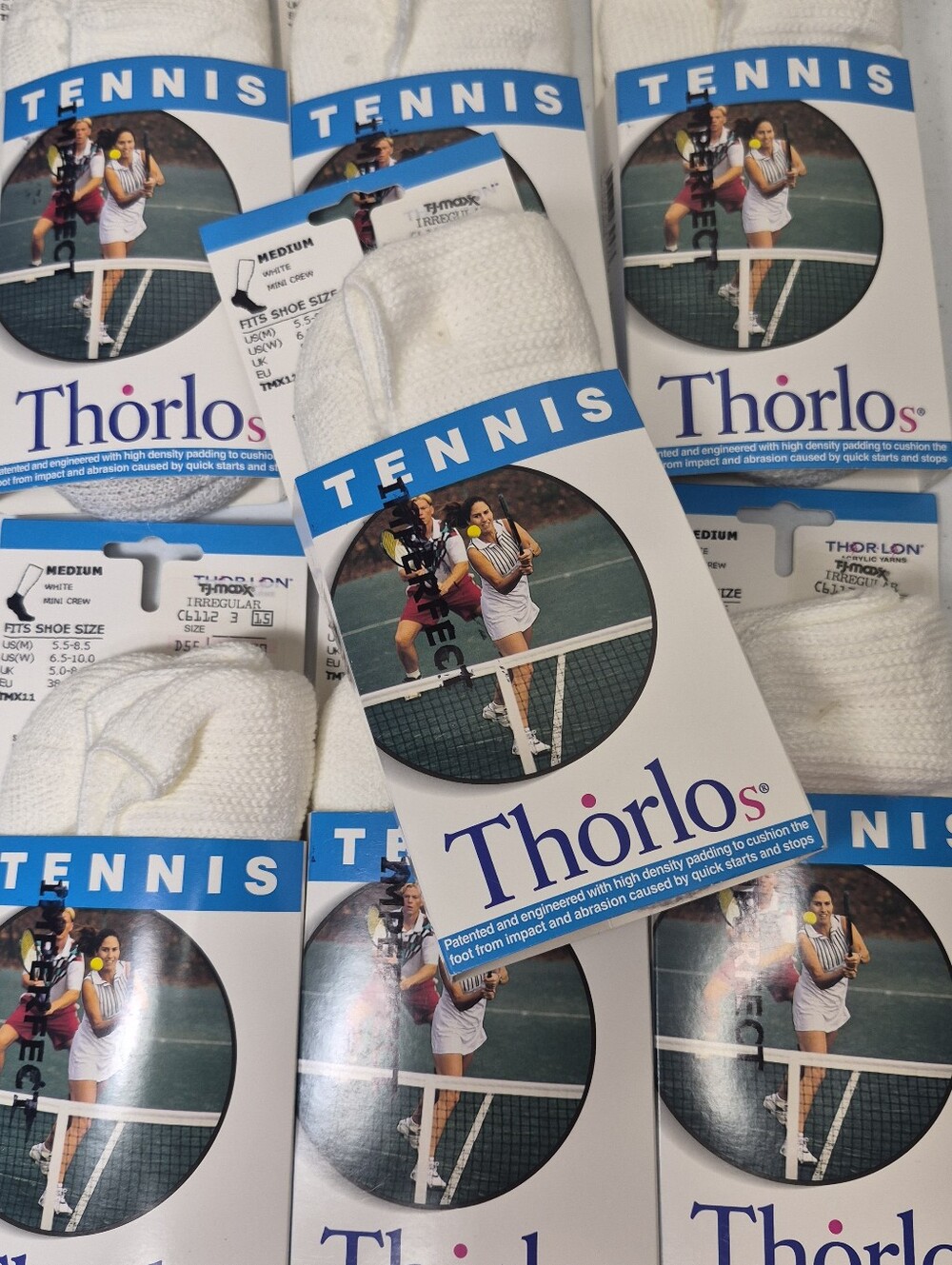 (7) Lots Thorlos TMX-11 Tennis Mini-Crew Socks White M 5.5-8.5, W 6.5-10